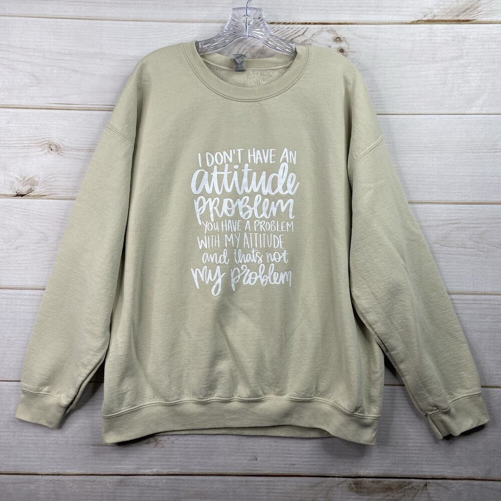 Gildan Heavy Blend Sweatshirt XL Beige "Attitude Problem Not My Problem" Graphic